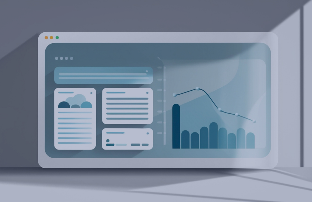 Interface d'un tableau de bord avec graphiques et données, illustrant un outil métier